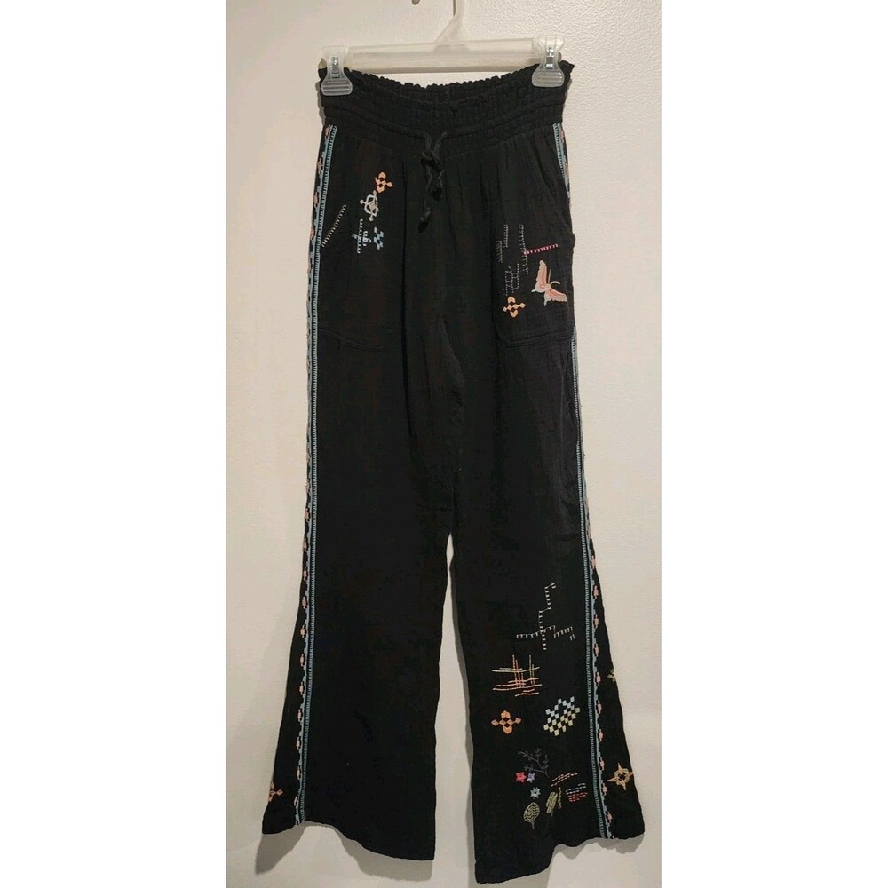 Johnny Was Biya Litzy 100% Cotton Flare Embroidered Pants Size XS NWT
